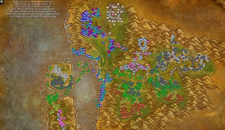 Feralas Mob Levels and Desnsity