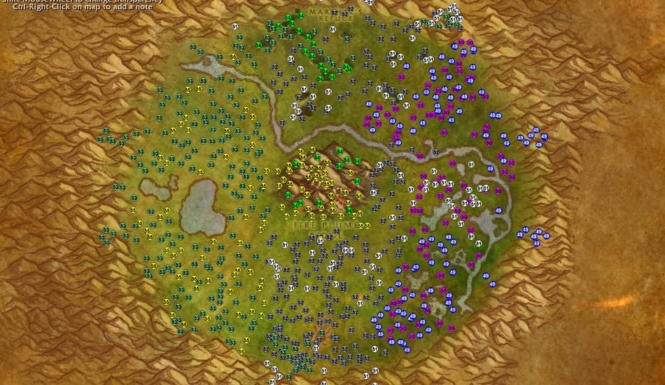 Un’Goro Crater Mob Levels and Desnsity